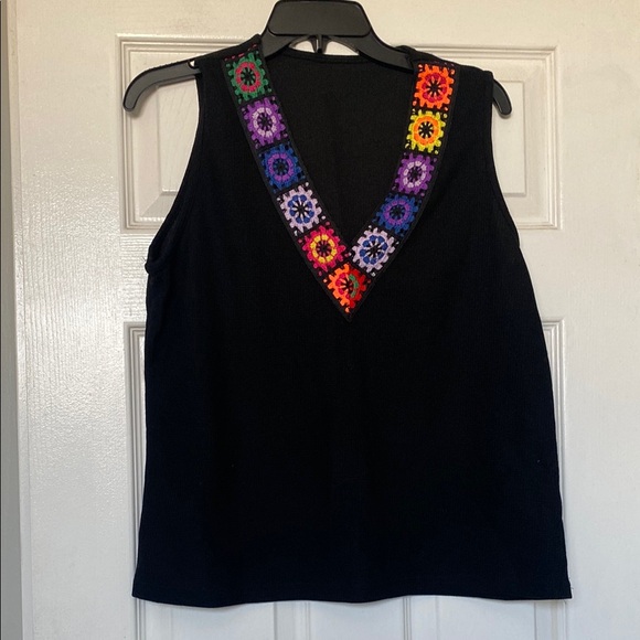 Cupshe Tops - Cupshe Black and Purple Sleeveless Tank Top with Floral Embroidery